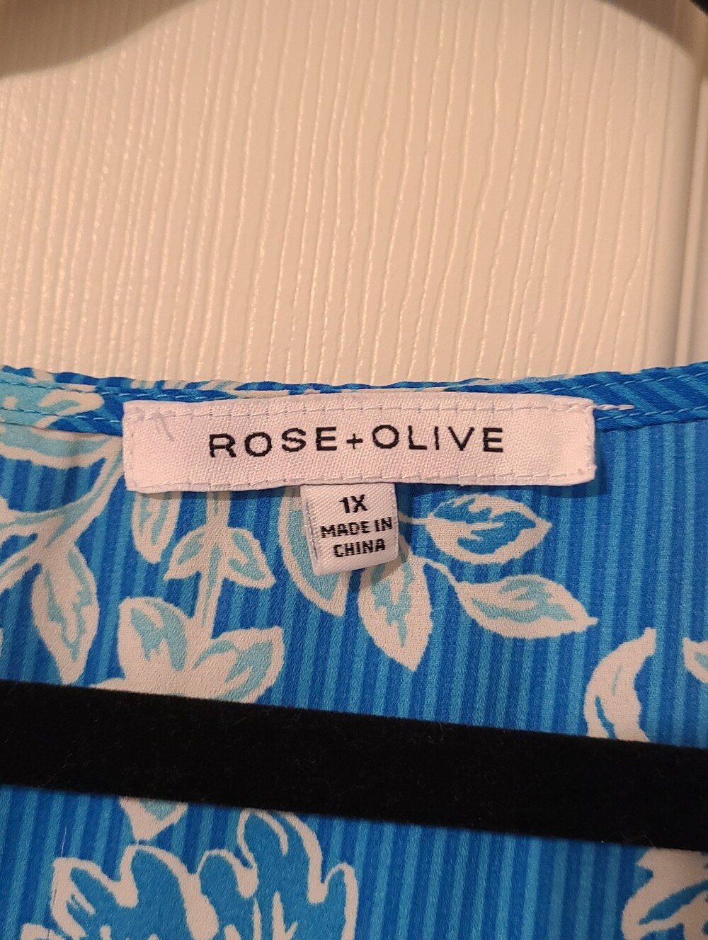 Rose + Olive Bright Blue Floral Print Sleeveless Top - 1x - Picture 2 of 5